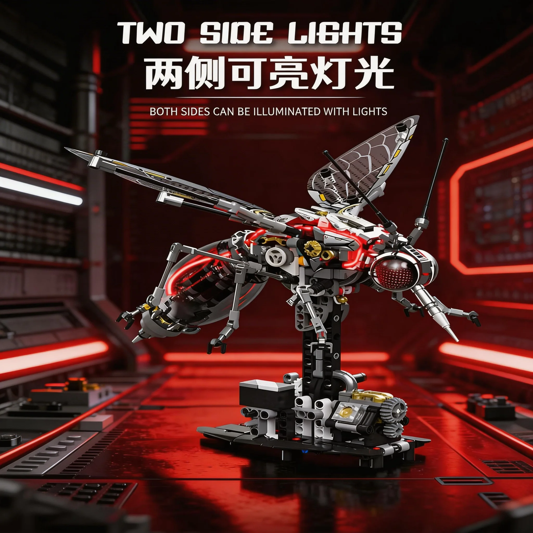 747PCS Mechanical Mosquito Building Blocks, Cyberpunk Insect Model with LED, Collectible STEM Toy Gift for Adults & Kids view 4