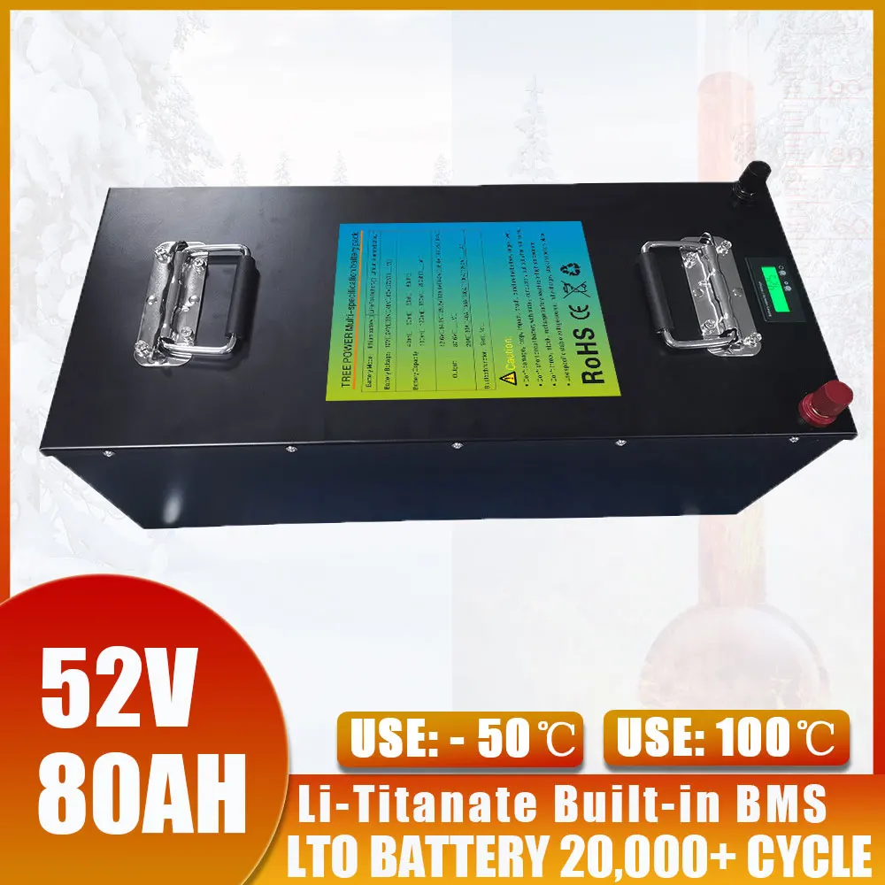 52V 80AH LTO With Bluetooth 48V RV MotorCycle Bicycle Electric Wheelchair Cars Energy Storage Inverter Lithium Titanate Battery