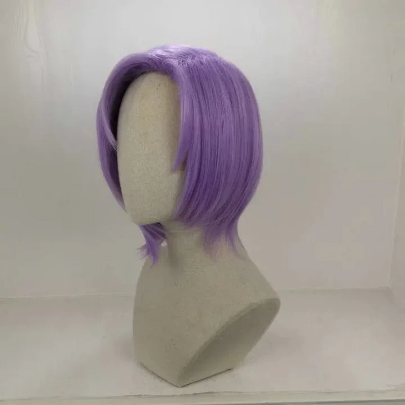 Wigs: Golden Wind Melone Cosplay Wig Short Purple Styled Synthetic Hair Wigs + A Wig Cap