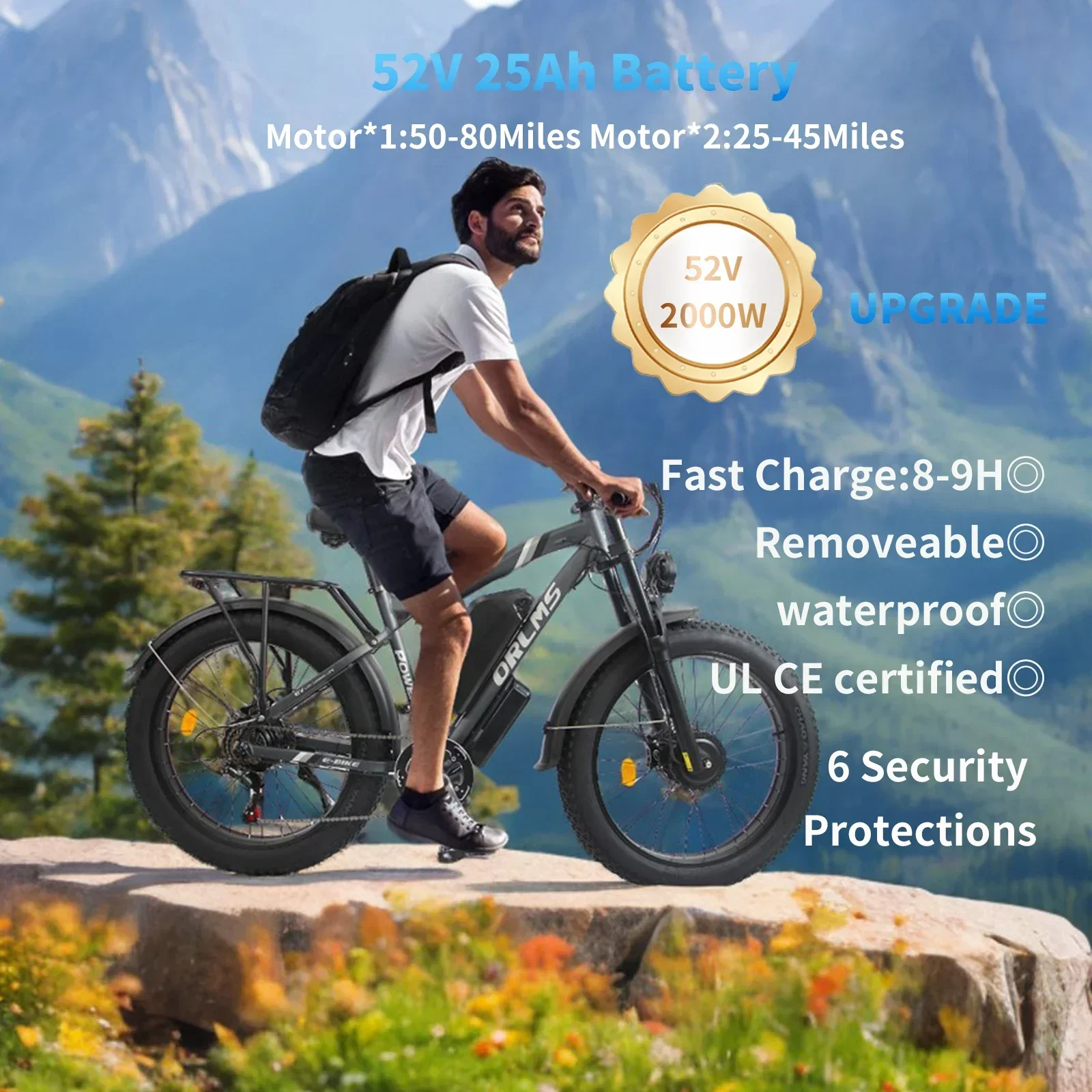 MX500 الذروة الطاقة 3000 واط محرك مزدوج E الدراجة 52V25Ah بطارية الثلوج دراجة كهربائية 26 بوصة الدهون الإطارات مدينة الكبار دراجة كهربائية