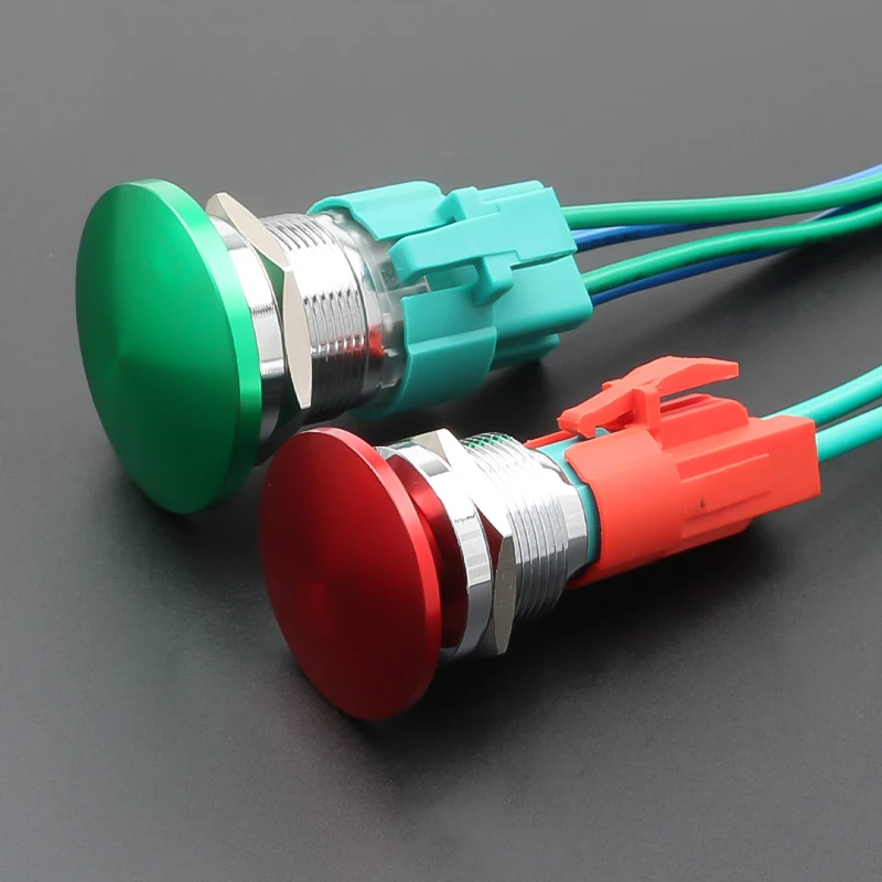 Mushroom Metal Button Switch 16MM 19MM 22MM 10A Large Current Momentary Latching  Welding Foot 1NO/2NO Red Green Yellow Blue
