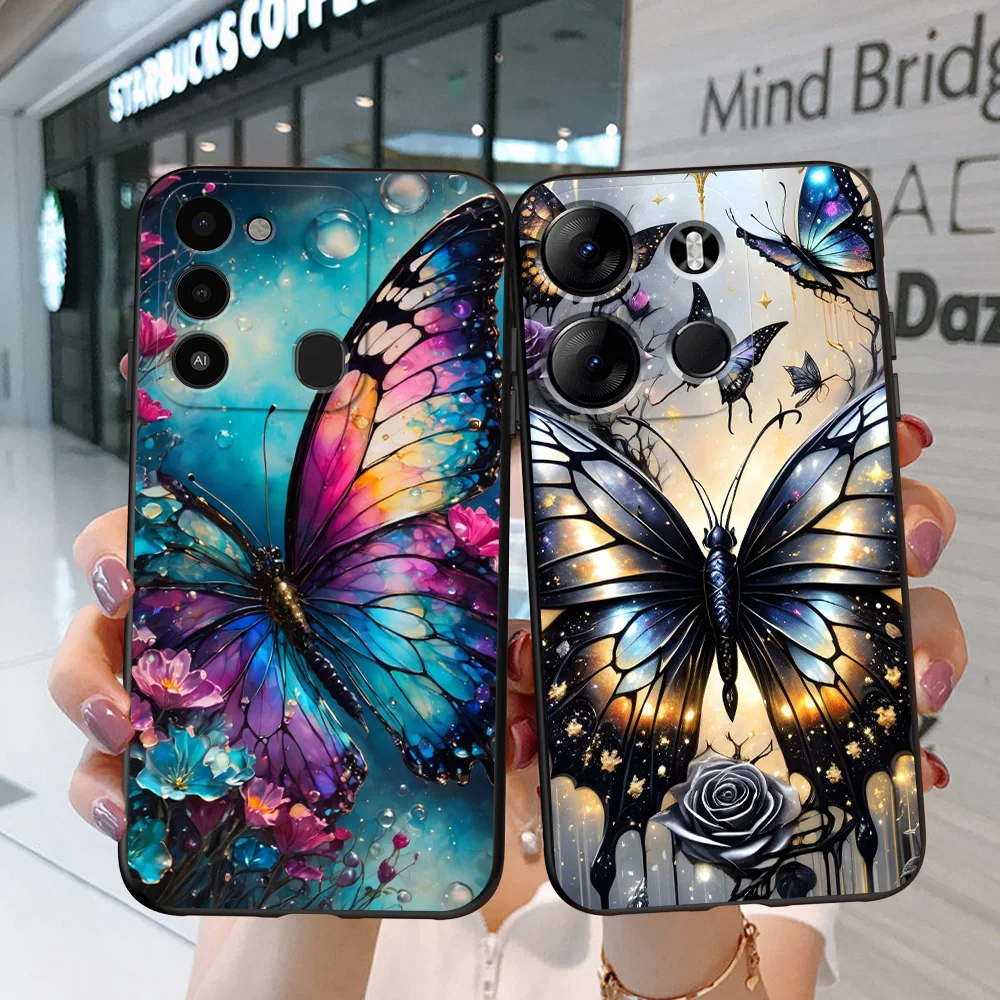 BLACK TPU CASE FOR ITEL A60 P40 VISION 5 A18 S18 INFINIX SMART 7  PLUS 7HD HOT 30 30I PLAY NOTE ZERO ULTRA 5G Butterfly Art