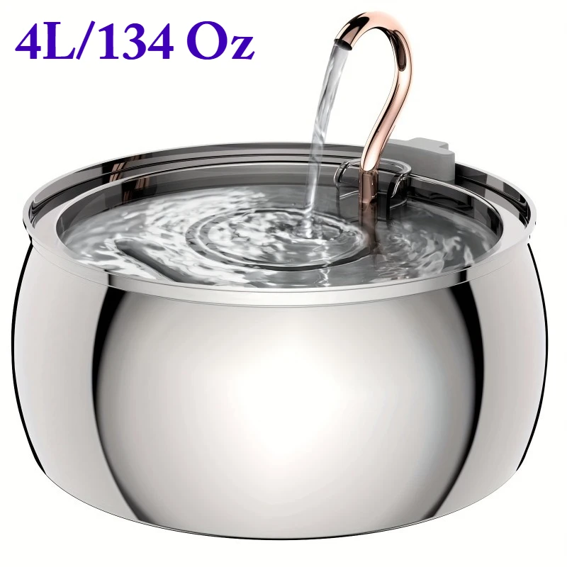 

4L Ultra-Quiet 304 Stainless Steel Cat Water Fountain Automatic Drink Filter Pet Drinking Dispenser Drinker For Cat Water Filter