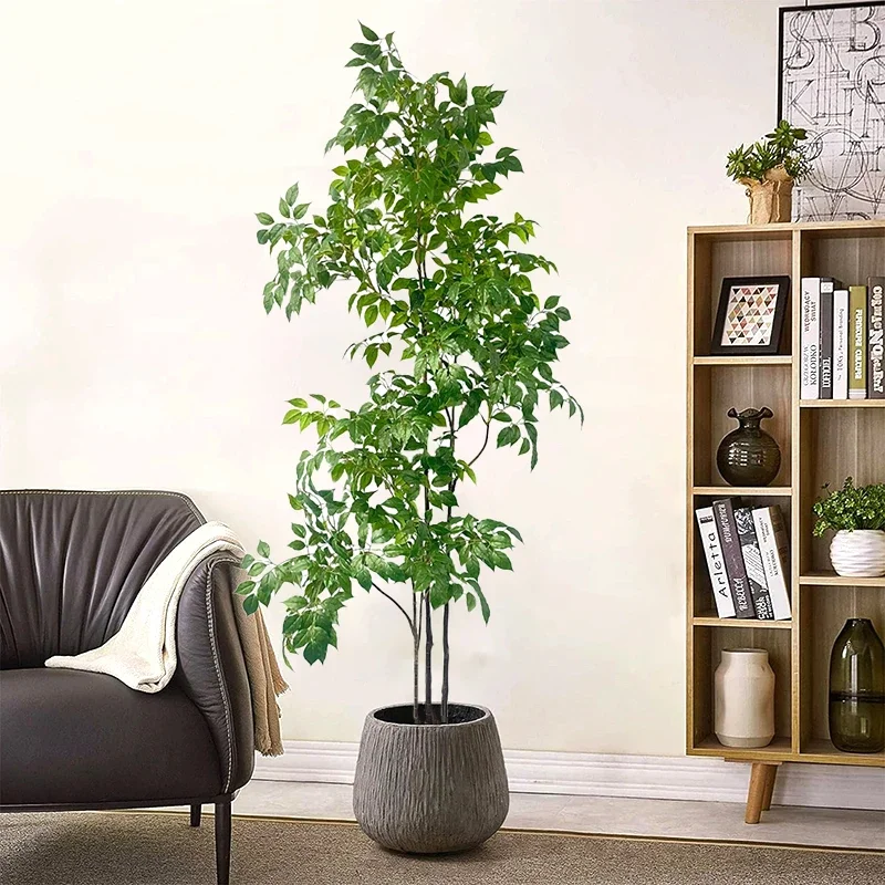 

70-135cm Large Artificial Happy Tree Fake Nandina Plants Branch Plastic Bamboo Leaves for Home Garden Shop Indoor Outdoor Decor