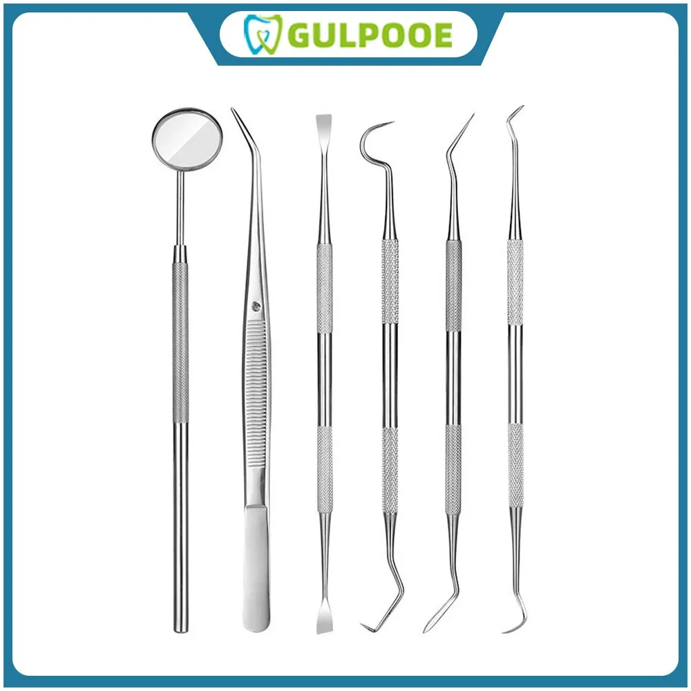 GULPOOE 1Pcs Dental Oral Care Tooth Cleaning Setstainless Steel Tools Oral Mirrors Dental Calculus Scraperr Cleaning Sickl