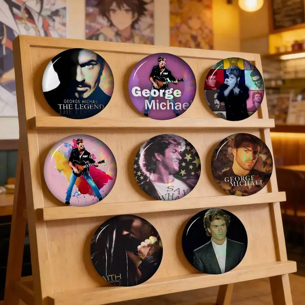 Home Decor G-George Michael Round  Anime Button Pin Handmade Brooch For Clothes  Badge Backpack Decoration Jewelry Accessories