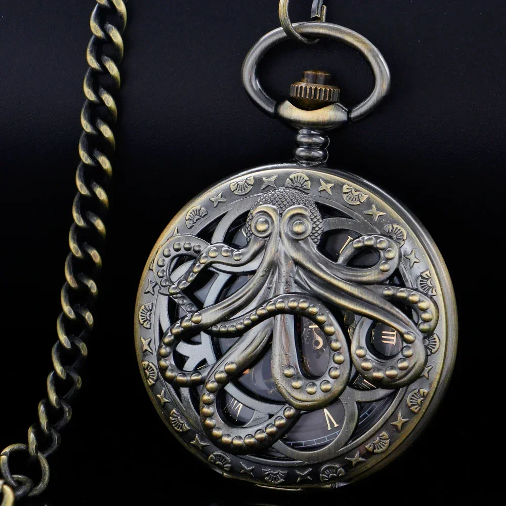 

NEW Mechanical Pocket Watches Vintage Hand Wind Casual Fashion Octopus Design Hollow Carving Pocket&Fob Watches PJX1650