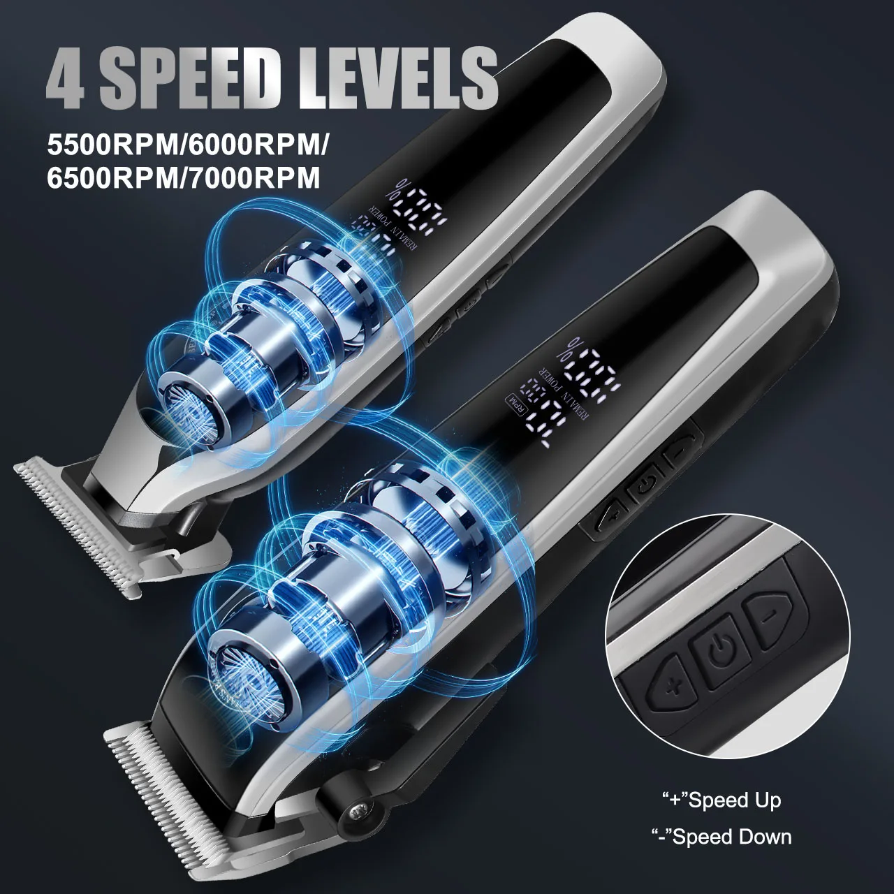 Men'sHair Clipper Professional Electric with 4-Level Power Digital LCD Display Precision Oil Head Sculpting 2-pcs Set