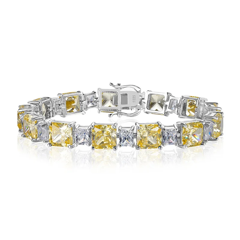 

2023 New 925 Silver Fashion Simulation Diamond 7 * 7 Ice Flower Yellow Diamond Bracelet Women's Style