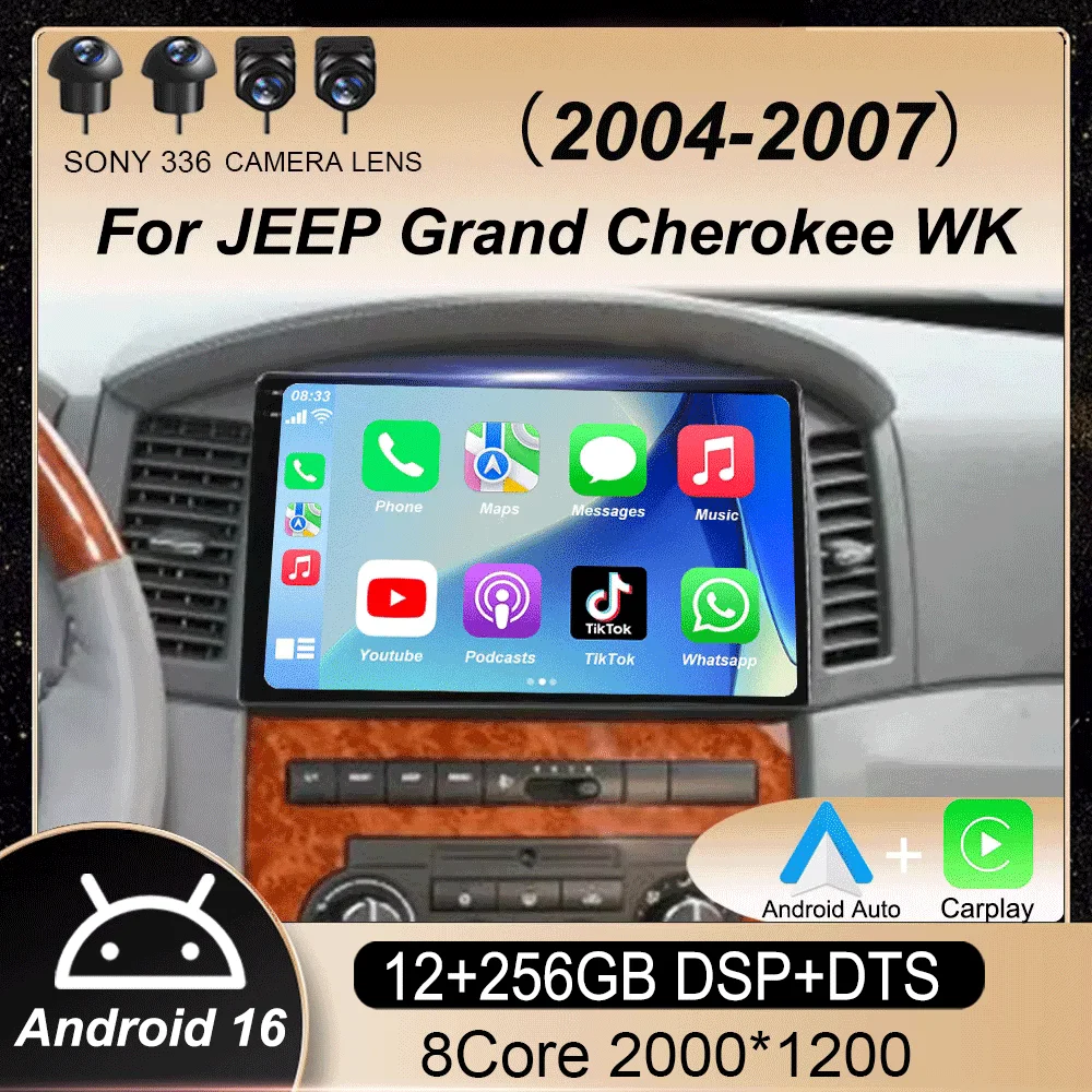 Android 16 Multimedia for JEEP Grand Cherokee WK 2004 -2007 Car Radio Stereo Carplay Auto GPS Navigation Head Autoradio NO 2 Din
