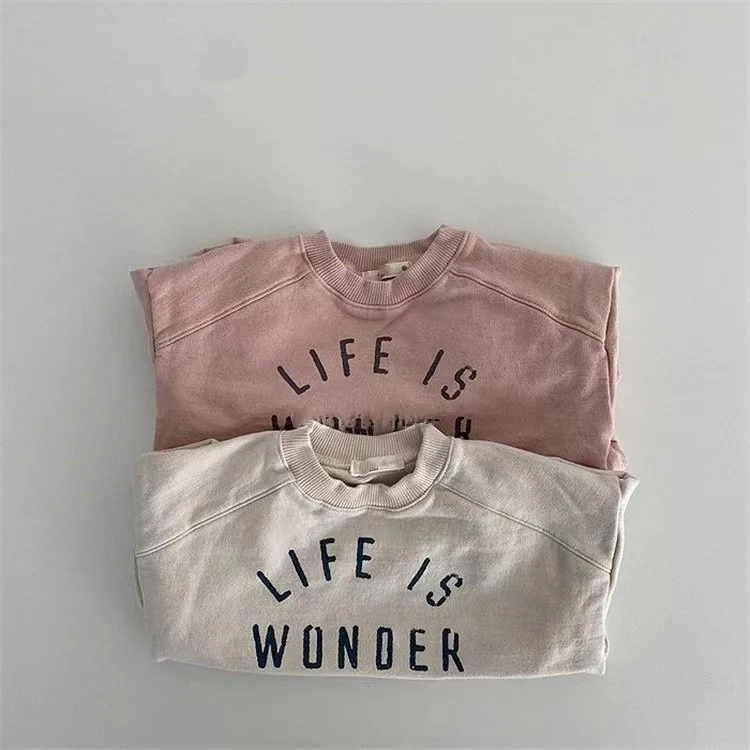 Infant Long Sleeve Sweatshirt Cute Letter Print Baby Casual Sweatshirt Loose Toddler Pullover New Boys Girls Tops Kids Clothes