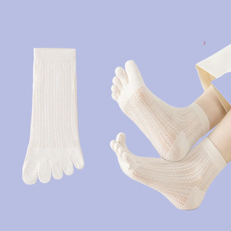 Chaussettes Courtes en Coton de Haute Qualité pour Femme, Accessoire Respirant, Absorbant la Sueur, Fendue, en Maille Creuse Fine, Nouvelle Collection Été, 5/10 Paires