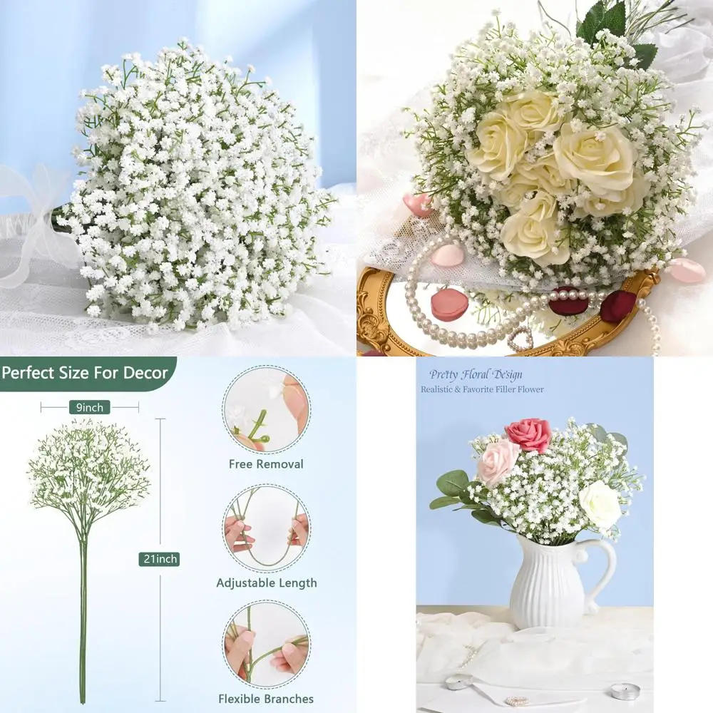 

Artificial Baby's Breath Flowers, 60 Pieces Long Stem White Fake Baby's Breath for Bulk, Real Touch Look, Ideal for Weddings and