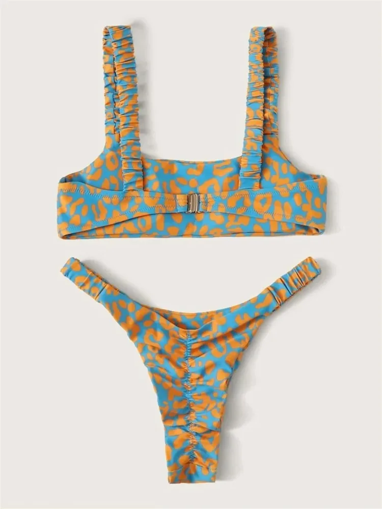 2025 nuevo Sexy mujer naranja leopardo Micro Bikini Push Up acolchado Tanga recortado traje de baño traje de baño de verano traje de baño de mujer