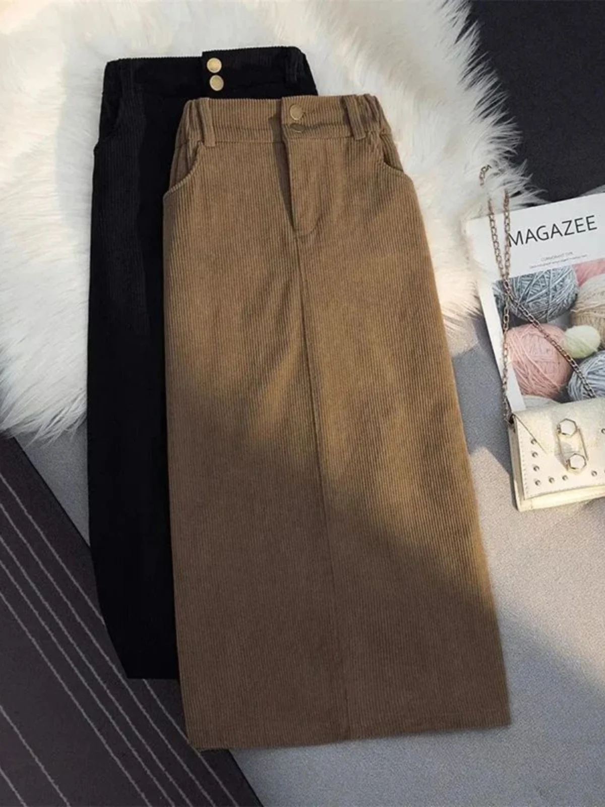 

High Waist Corduroy Long Skirt Bodycon Design Versatile Sle Low Waist Spring Collection 00% Other Material f Body Skirt
