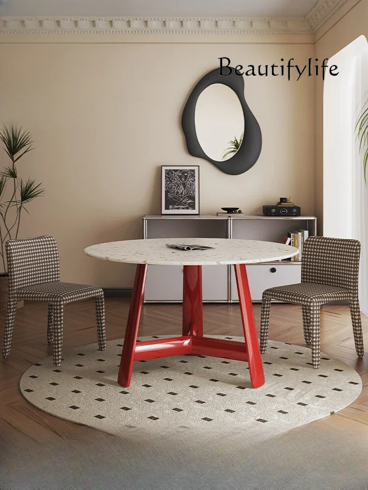 Nordic Style Terrazzo Stone Plate Dining Table Small Apartment Simple Marble round Conference Table