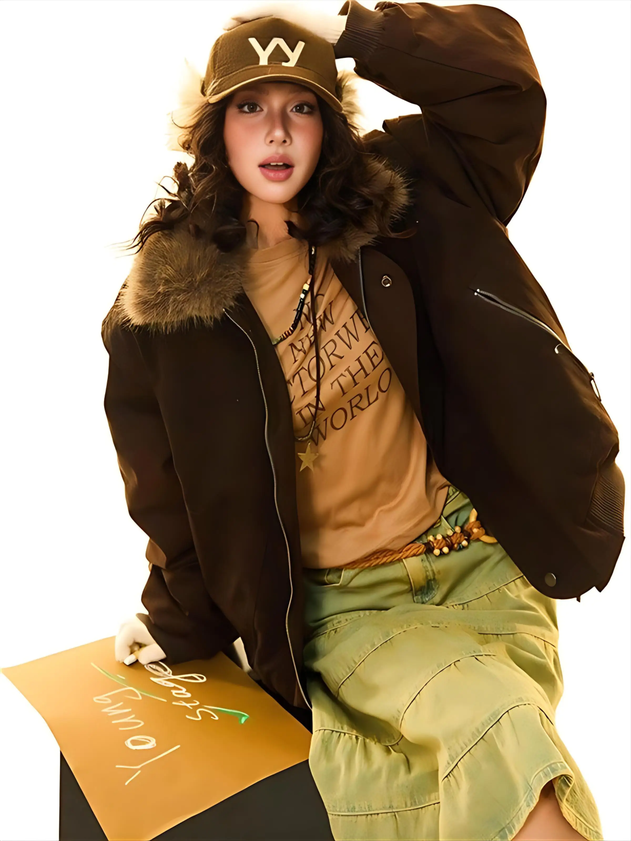 

Мужская куртка с меховым воротником, пэчворк, замшевая, свободного кроя, для концертов, в стиле Y2K, флисовая, в стиле Angels Flight, модная, разноцветная, BF