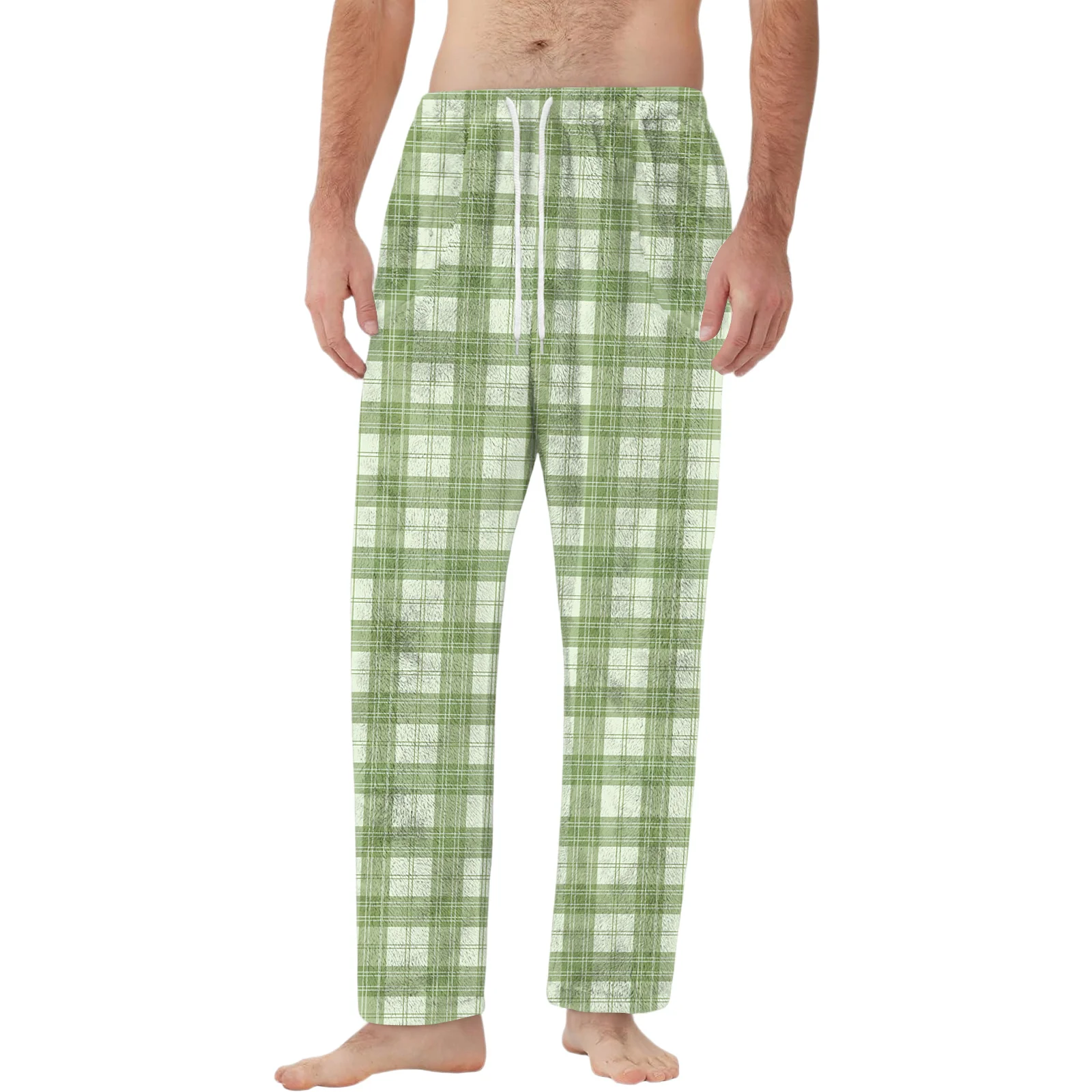 

Men's Drawstring Pocket Sleep Pants Fall Winter Warm Flannel Homewear Casual Pants Classic Comfy Plaid Basic Sleep Bottoms