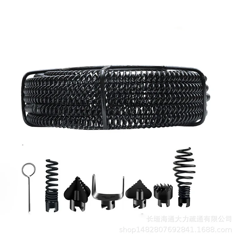 12M Length Household Drain Pipe Dredger Extension Spring Set Sewer Dredger Compression Spring With Connector For 10-100MM Pipe