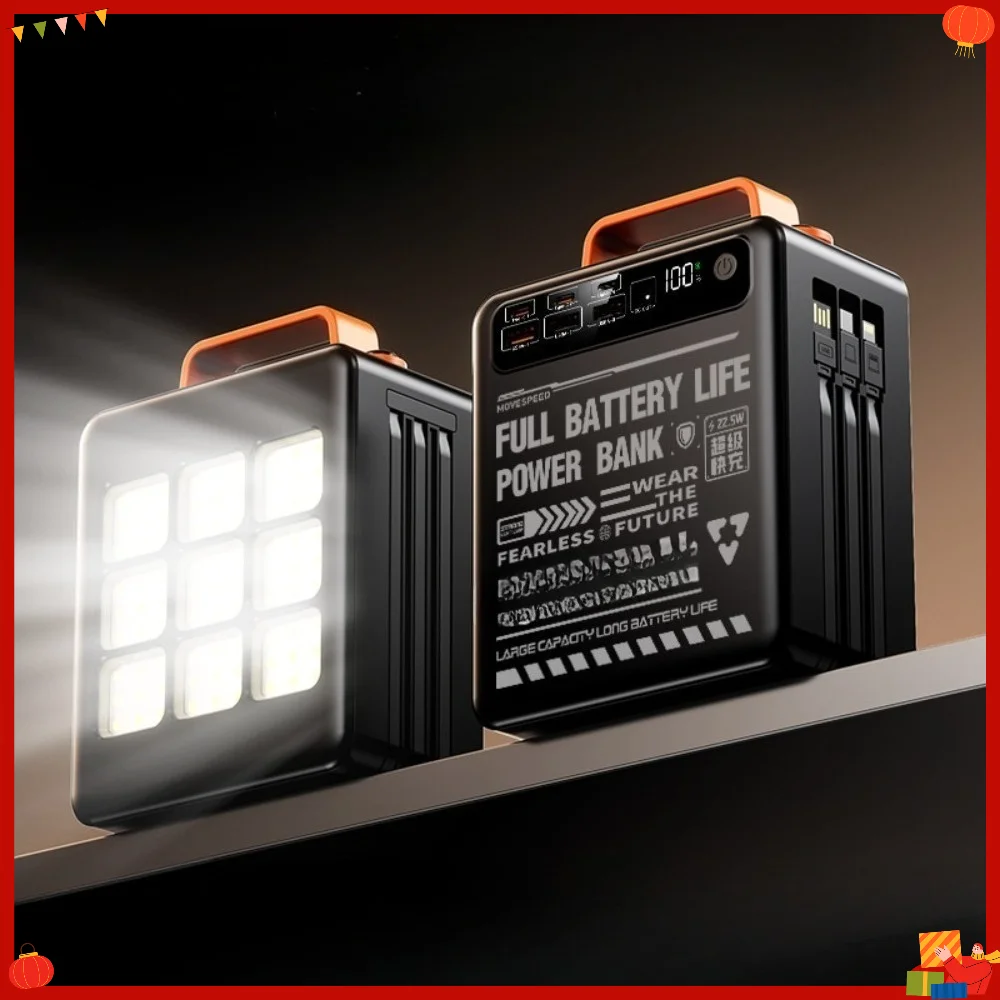 22.5W Super Fast Charging 50000mAh Power Bank Built-in 3 Cables with Emergency Light Outdoor Portable Charger for iPhone Samsung