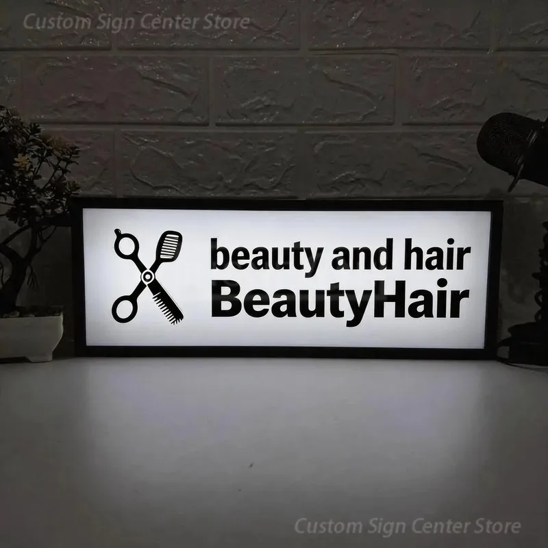Custom LED Neon Acrylic Sign BeautyHair, Personalized Illuminated Logo Wall Advertising Board Business Letters Poster Signboard view 3