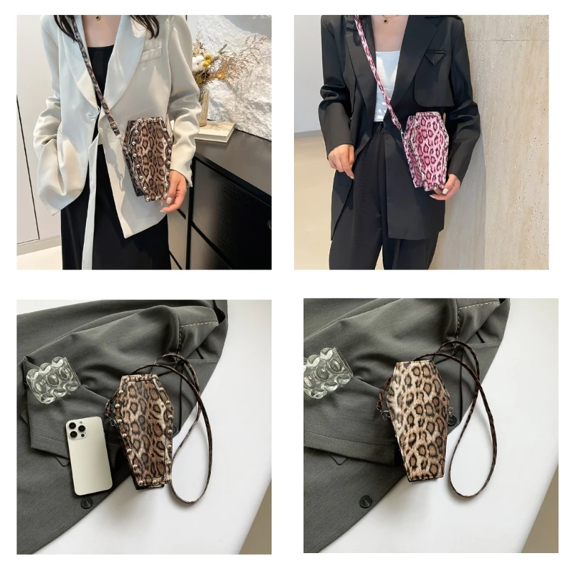 H3CB Gothic Inspired Coffin Shaped Crossbody Bag Wear Resistant PU Shoulder Bag Spacious Compartments Fashionable Daily Use