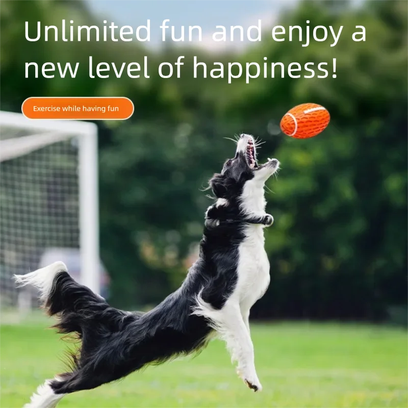 Grinding rugby‑style puppy toy for dogs, interactive training with sound, teeth‑cleaning, bite‑resistant, made from natural rubb
