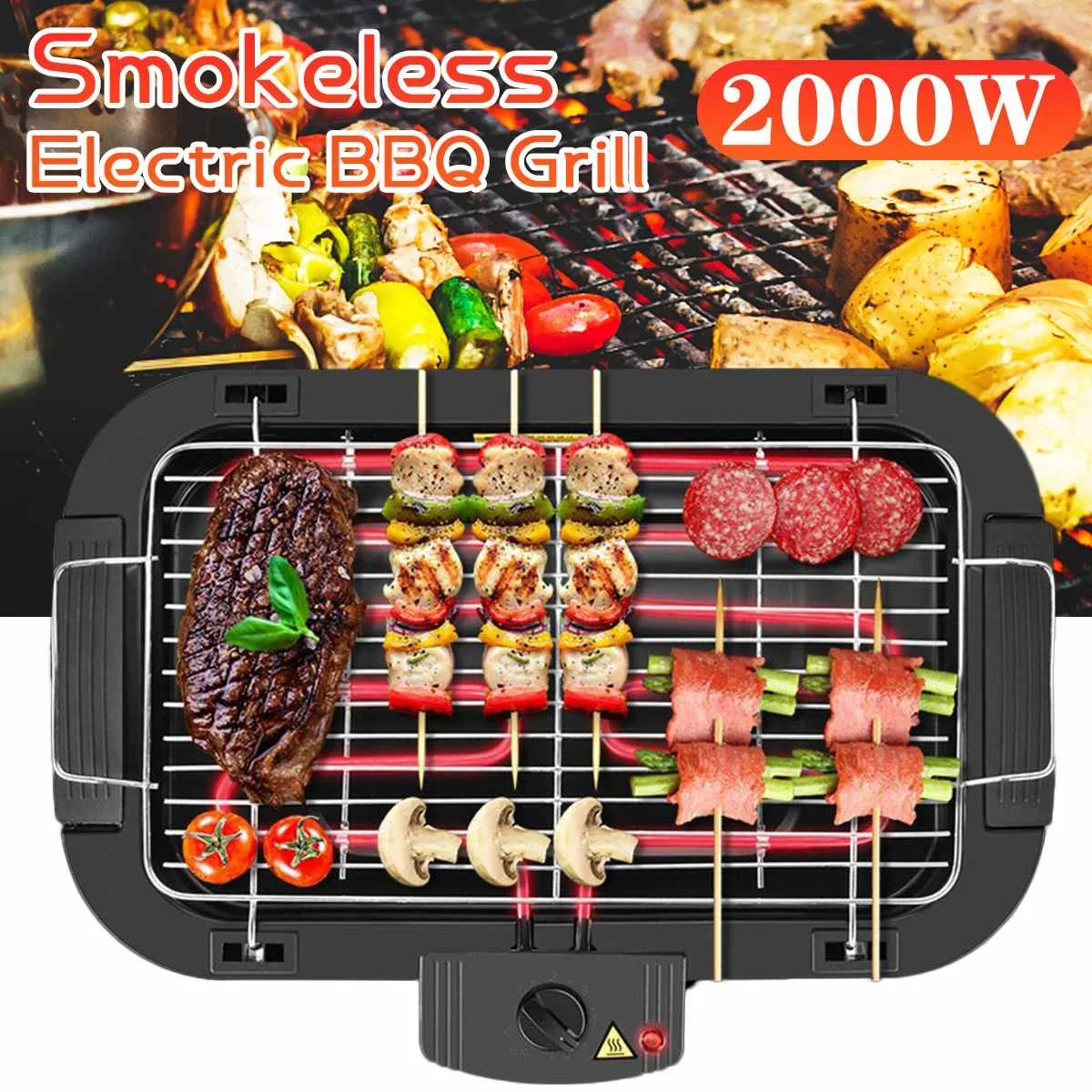 

2000W 5-level temperature electric barbecue grill smokeless barbecue machine home indoor desktop smokeless camping tool