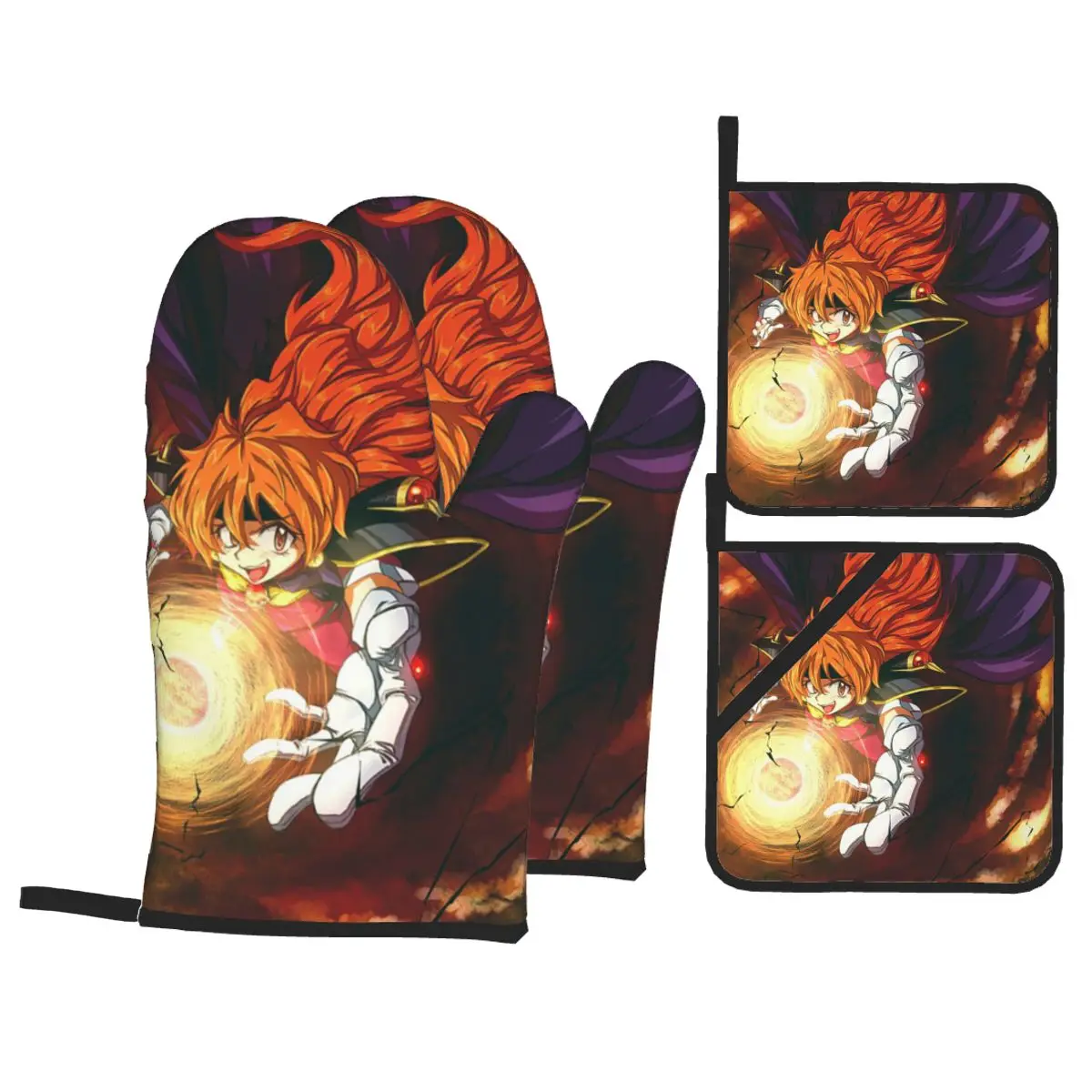 Lina Inverse Dragon Slave Slayers Oven Mitts and Pot Holder Sets of 4 for Baking Kitchen Cooking BBQ Resistant Non-Slip Gloves