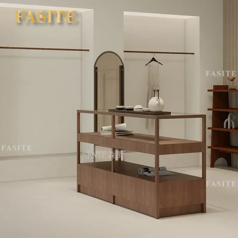 For Clothing Store Display Table Jewelry Glass Cabinet Walnut Medieval Rack with Central Water Feature Showcase Furniture