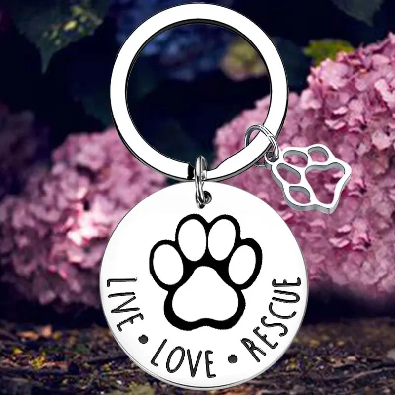 Dog Cat Lovers Keychain Live Love Rescue Animal Rescuer Pet Owner Parents Key Chain Pendant Jewelry Boyfriend Girls Gifts