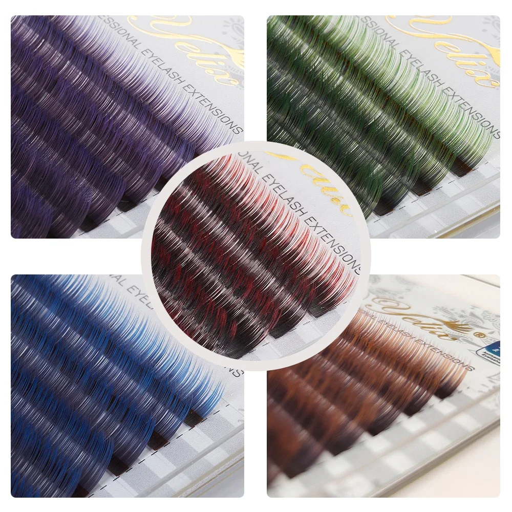 Yelix Gradient Blue Purple Brown Eyelash Extension Colored Lashes Mink Eyelashes Curly Lashes Natural Long Individual Lashes