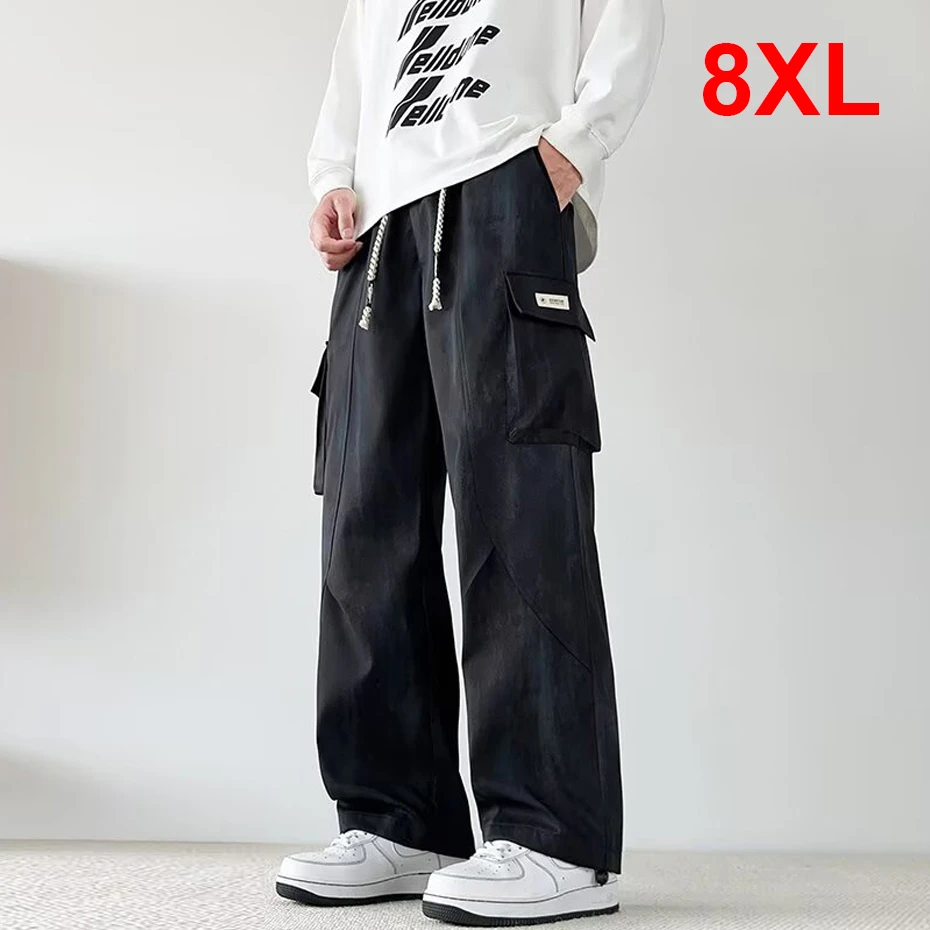 Tie-dye Straight Pants Men 8XL Plus Size Cargo Pants Male Fashion Casual Stretch Waist Trousers Big Size 8XL