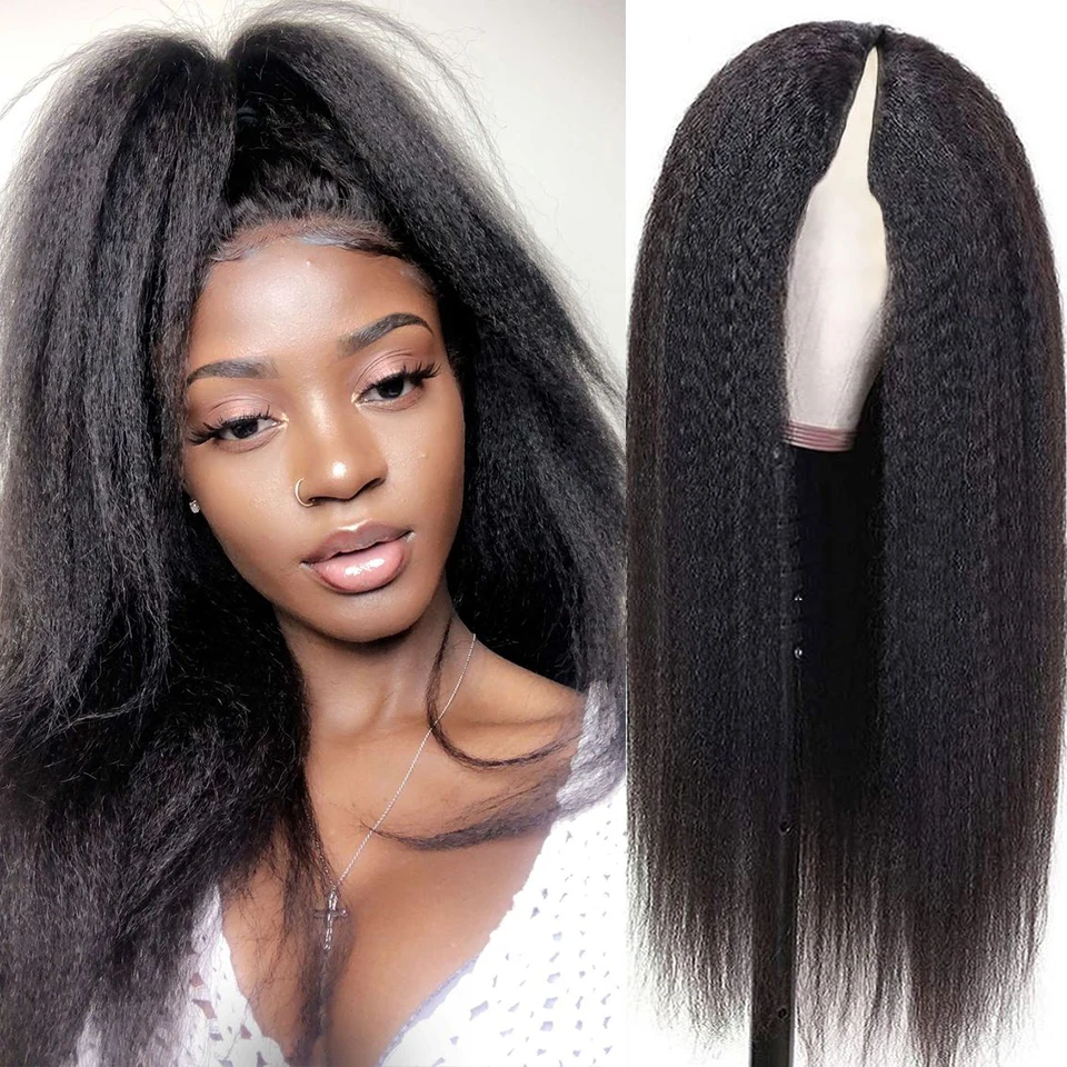 

Kinky Straight U V Part Wig Human Hair Yaki Straight Human Hair Wigs For Black Women Glueless No Leave Out V Part Wig Human Hair