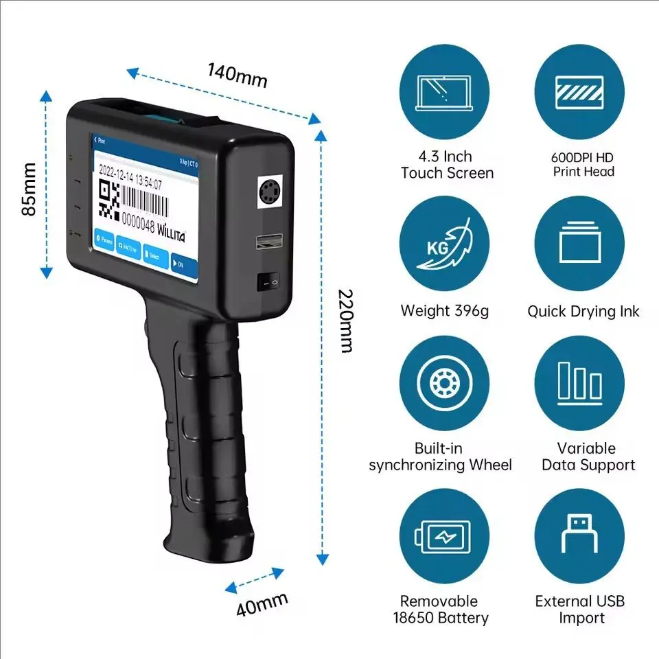 12.7mm Mini Handheld Portable TIJ Inkjet Printer For Plastic Batch Code Logo Date Printing