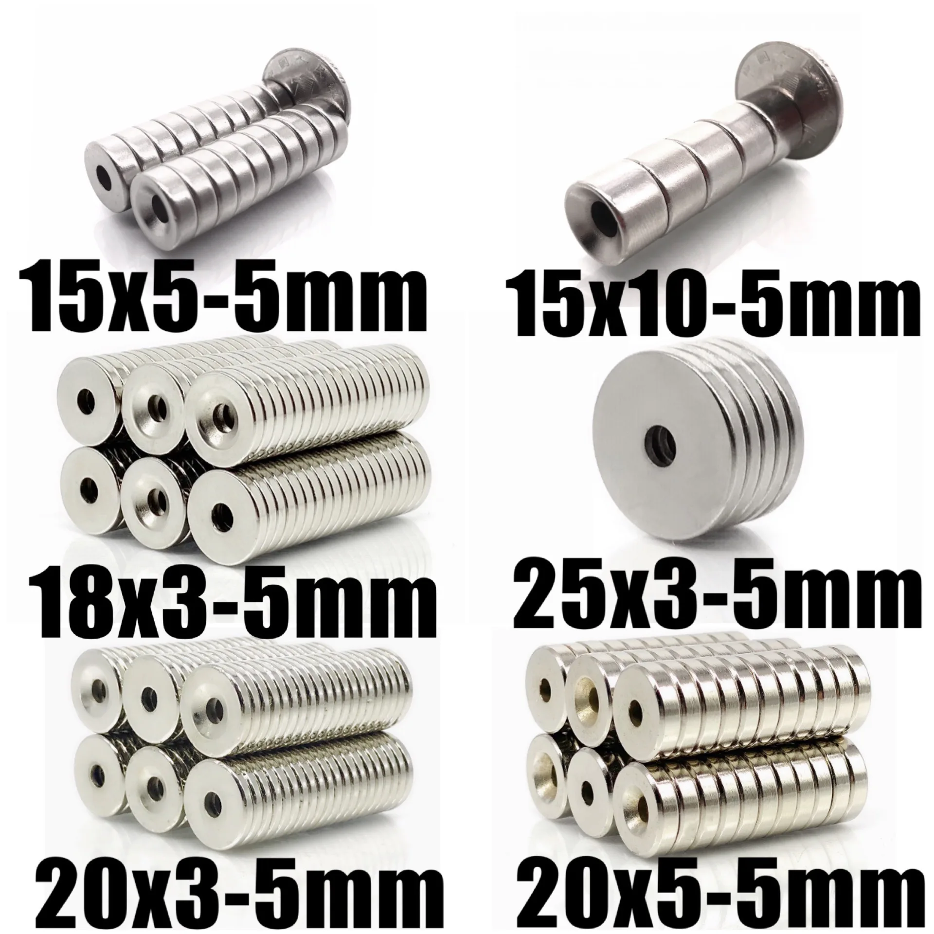 2-50pcs N35 15x5 15x10 18x3 20x3 20x5 25x3 Hole 5mm Countersunk Hole Neodymium Permanent Magnet Magnetic Magnets Hardware