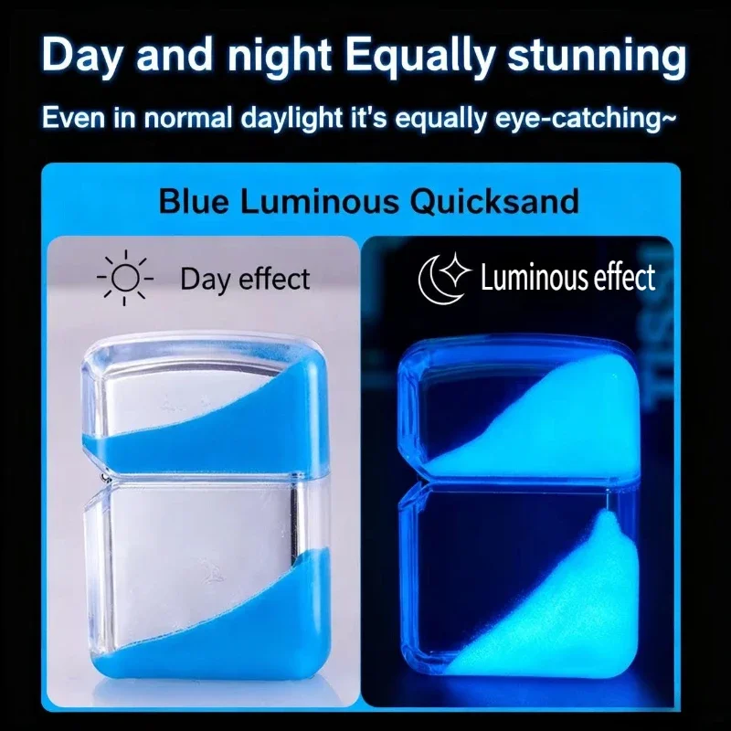 Bestverkochte vloeiende zand lichtgevende slijpschijf winddichte aansteker met coole acrylschelp kan worden gebruikt als cadeau voor vrienden!