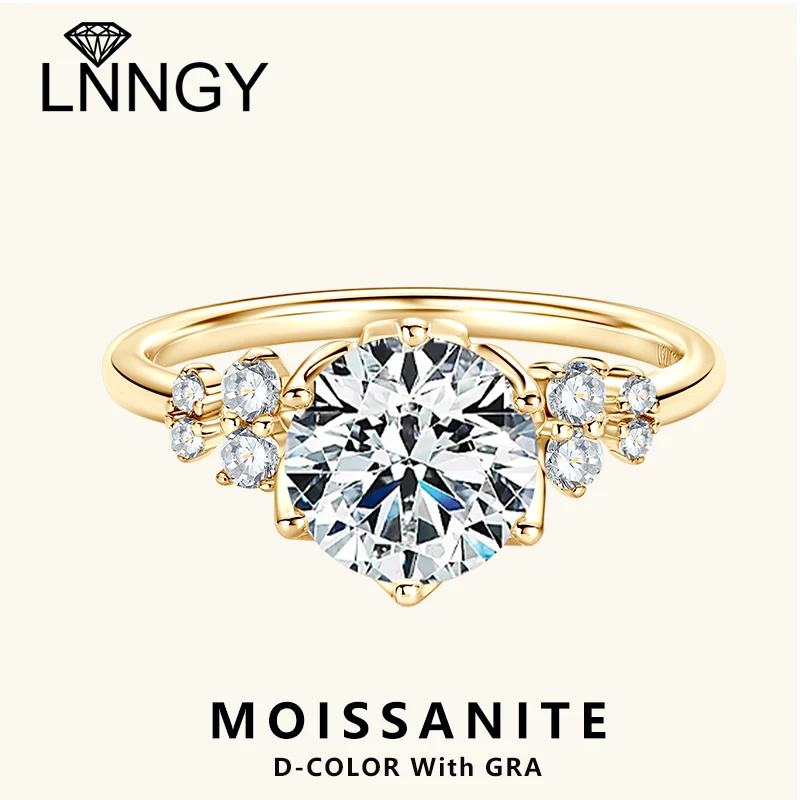 

Lnngy 8mm Moissanite Ring With Certificate Bague Argent 925 Sterling Silver Cluster Wedding Rings For Women Sparkling Jewelry