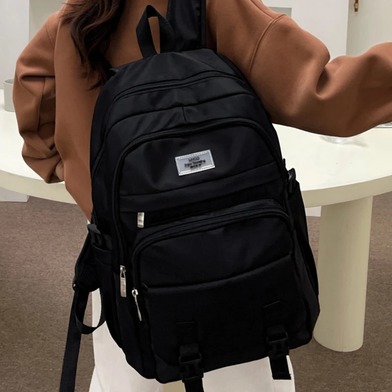 Large Nylon Cloth Students\' Backpack Portable Waterproof Lovers\' Black Big Size Travel Rucksack Unisex Quality Laptop Knapsack