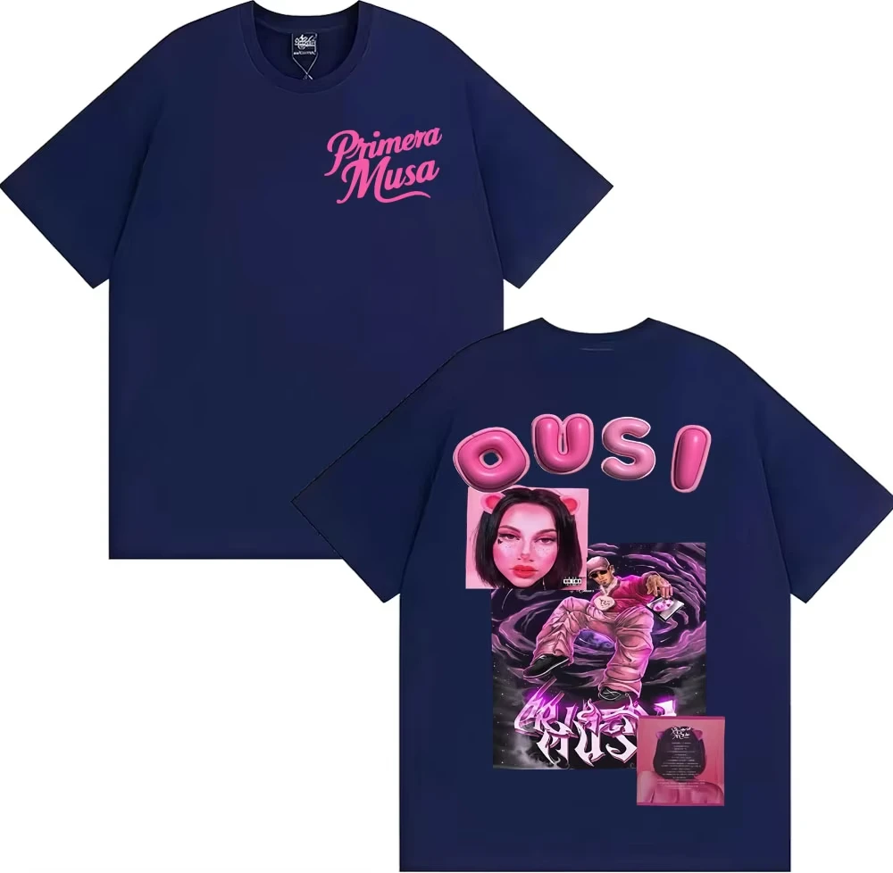 เสื้อยืดฮาราจูกุสตรีทสำหรับผู้ชายและผู้หญิง ผ้าฝ้าย 100% เสื้อยืดโอเวอร์ไซส์ อัลบั้ม Omar Courtz Primera Musa ปี 2025 เสื้อยืดลายปกอัลบั้ม