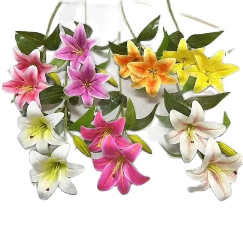 6pcs Faux Lily Flower Branch for Wedding Home Decorative Artificial Flowers Three Heads Real Touch Lilium