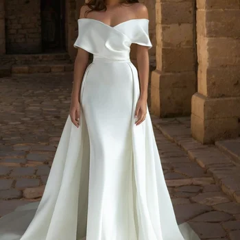 فساتين سهرة أنيقة بيضاء زنبق قبالة الكتف بدون ظهر فستان حفلة...