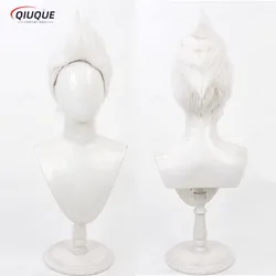 LOL Arcane Ekko Cosplay Wig The Boy Who Shattered Time Short White Stick Up Heat Resistant Synthetic Hair Anime Wigs + Wig Cap