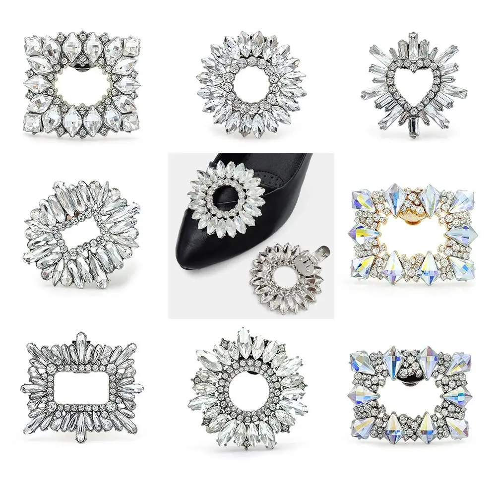 Wedding Bride Shoe Decorations Clip Glass Crystal Rhinestone Shiny Clips Removable High Heel Bag Decoration Buckle Women