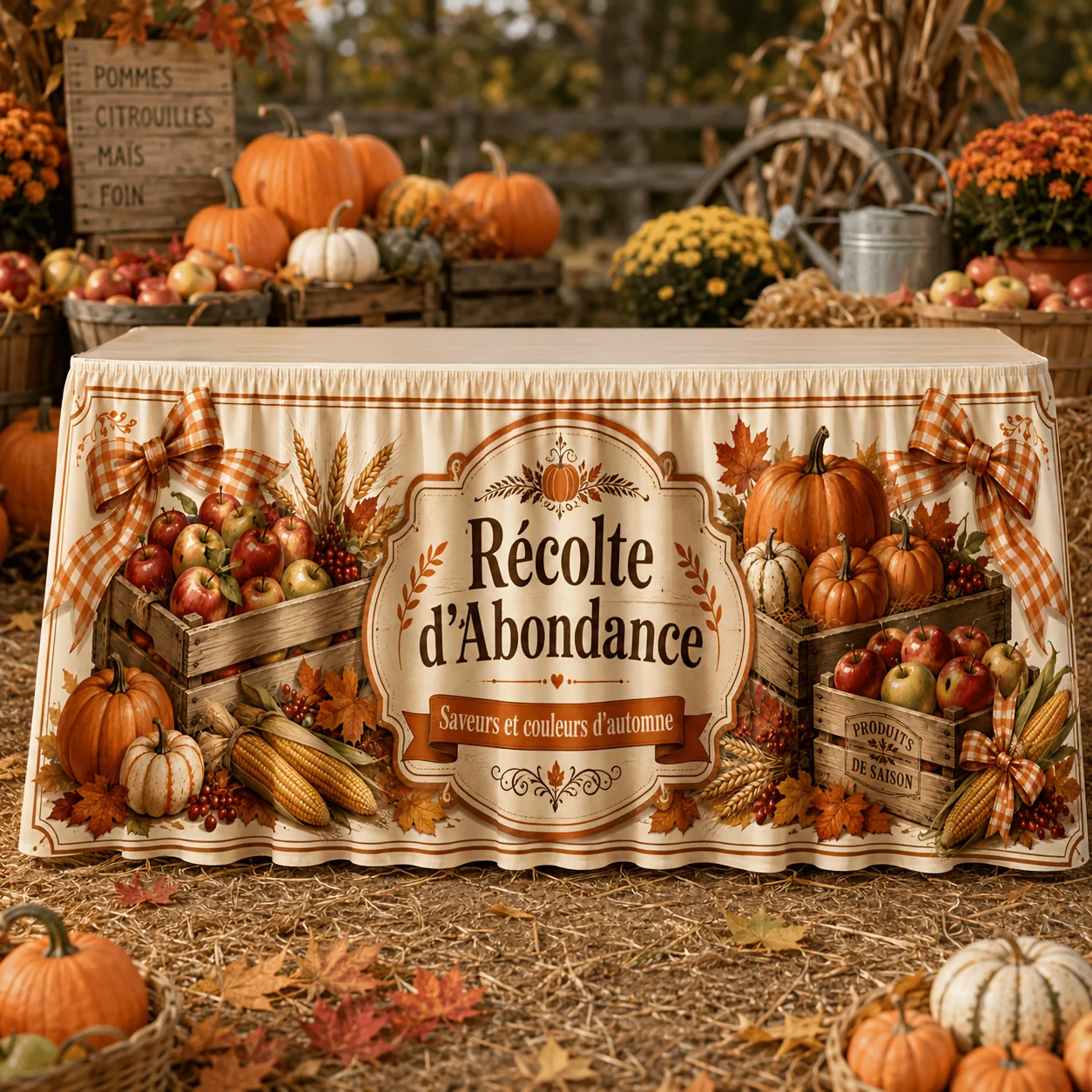 1 piece pie table skirt retro plaid bow pumpkin apple corn autumn harvest tablecloth