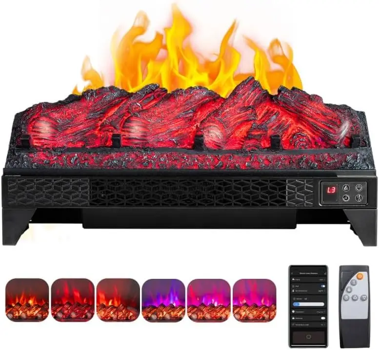 23'' Electric Fireplace Insert w/Remote & WiFi Control, Faux Fireplace Logs w/Timer, Overheat Protection, Adjustable Flame