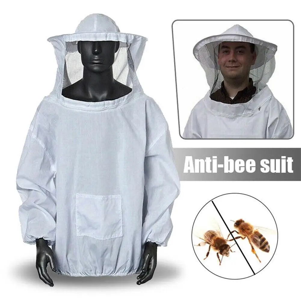 Professional Beekeepers Bee Suit Breathable Veil Hood Hat Beekeeping Suit Jumpsuit Zipper Elastic Cuff Bee Repellent Clothing ﻿
