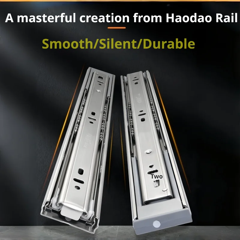 Vibration‑Dampening Thickened Stainless Steel 3‑Section Drawer Slide, Soft‑Close Damping Buffer Cabinet Rail, Push‑to‑Open Wardr