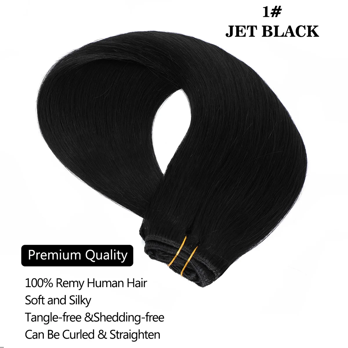 Ekstensi Rambut Asli Jet Black Straight Clips 7Pcs Clip Ins Rambut Remy Asli untuk Wanita Menambah Panjang & Volume Rambut