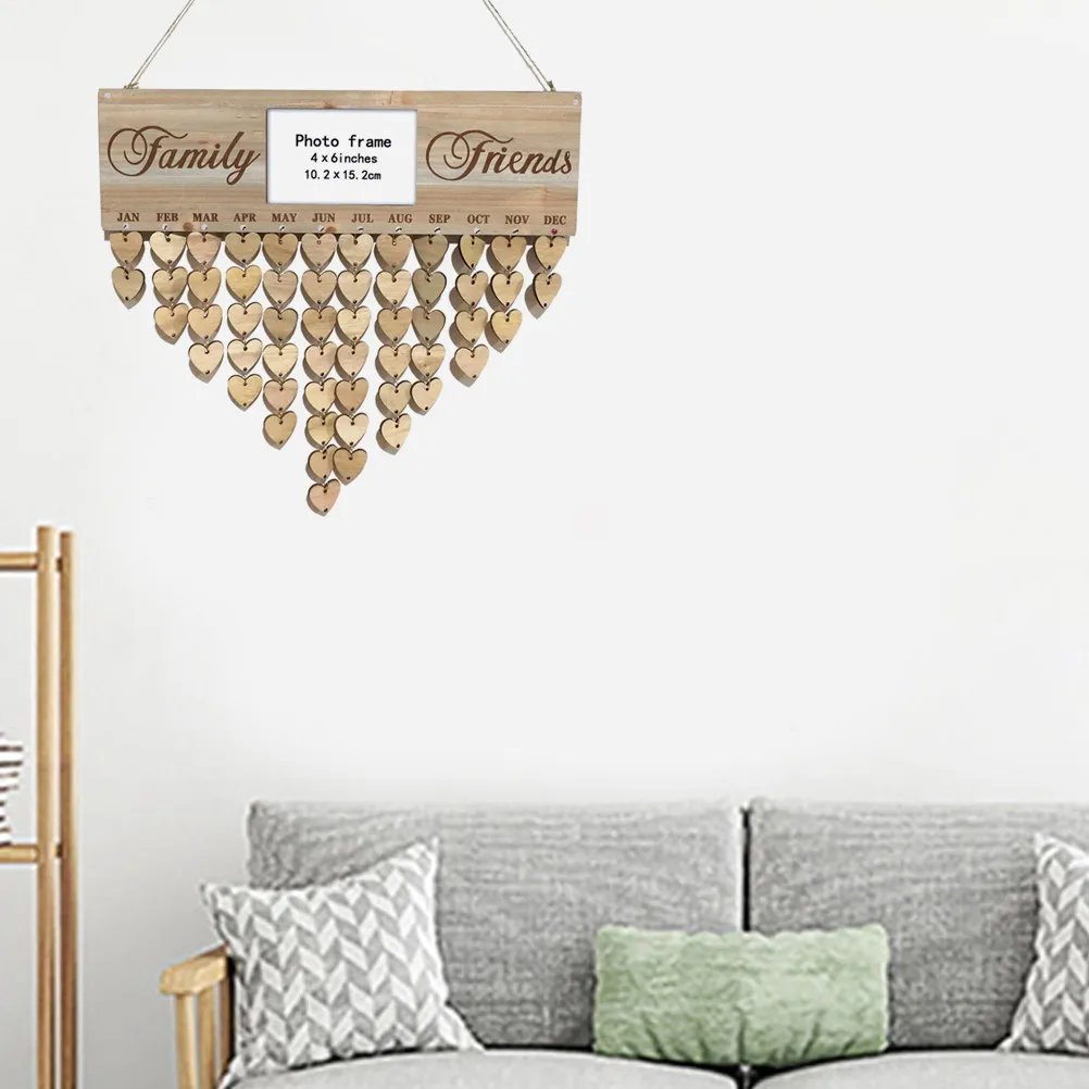 Wooden Hanging Planner Board with Heart Shaped Wooden Cards Write Names Dates Easily Assembled Decorative Reminder Calendar Home